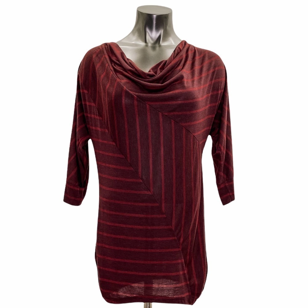 MAI Tai Red Burgundy Striped Cowl Neck Blouse